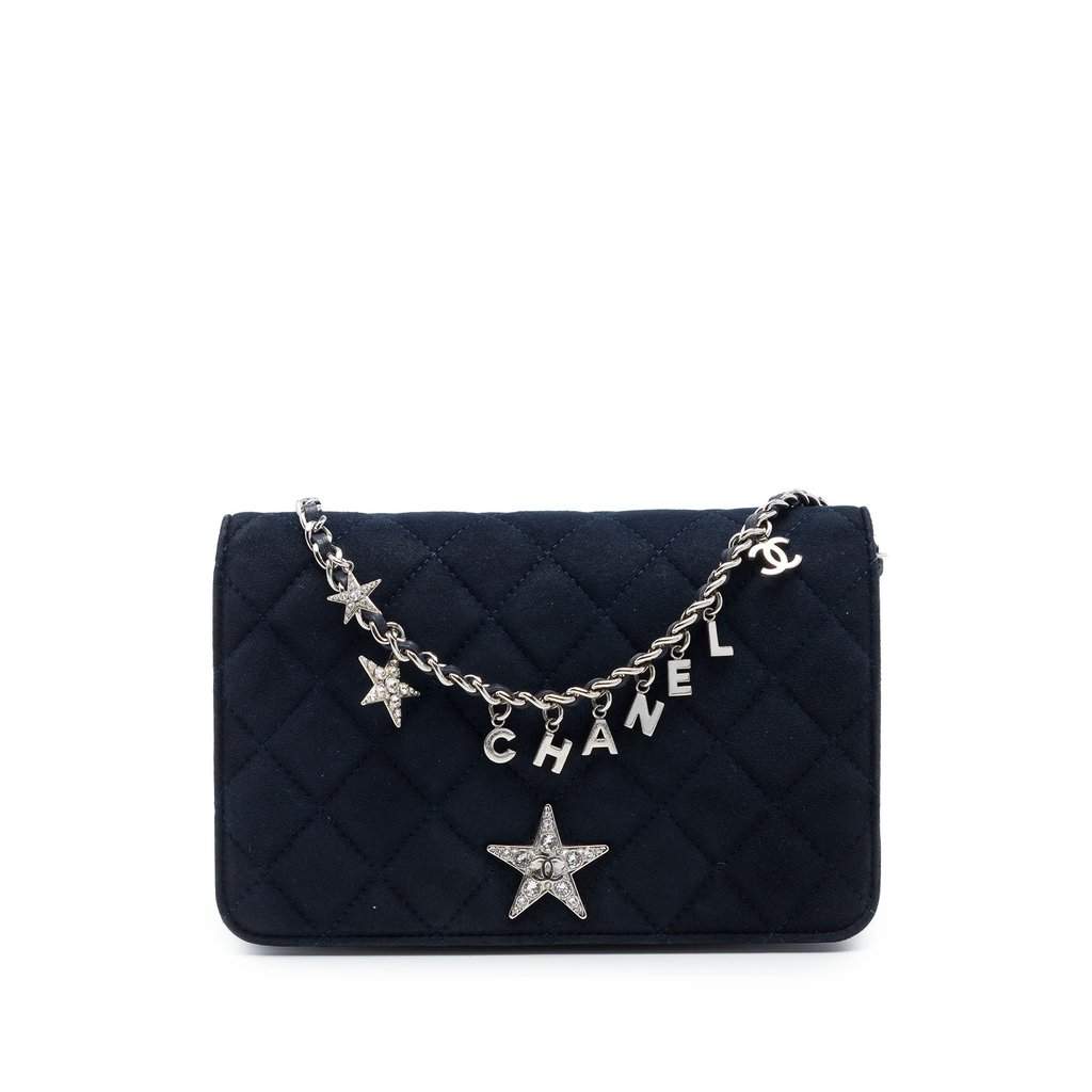 Chanel Quilted Suede Cocostellar Wallet on Chain Blue Leather Very good - Front View