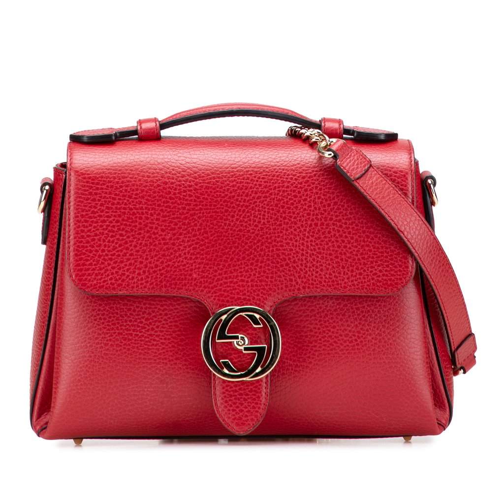 Gucci Small Dollar Calf Interlocking G Satchel Red Leather Very good - Front View
