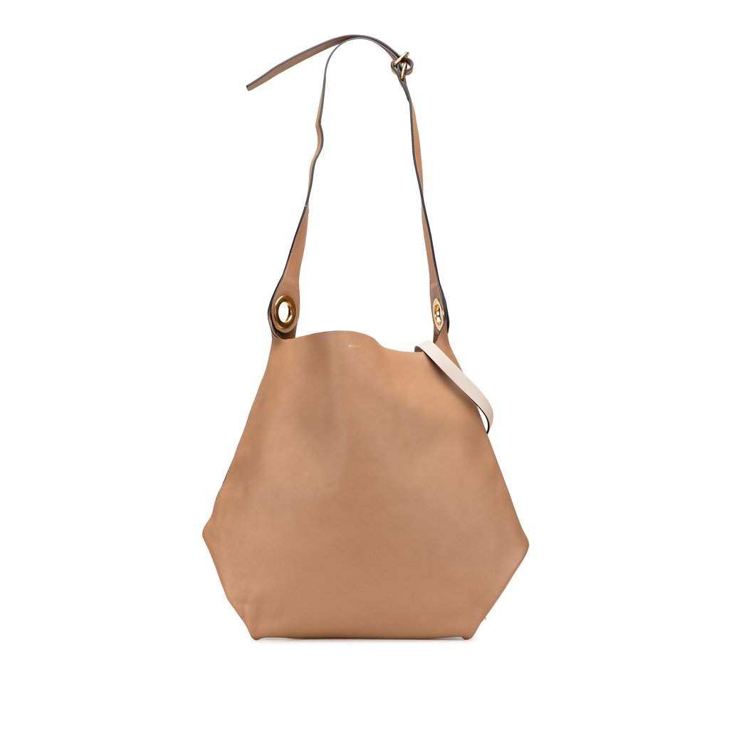 Burberry Bicolor Calfskin Grommet Hobo Brown Leather Very good - Front View