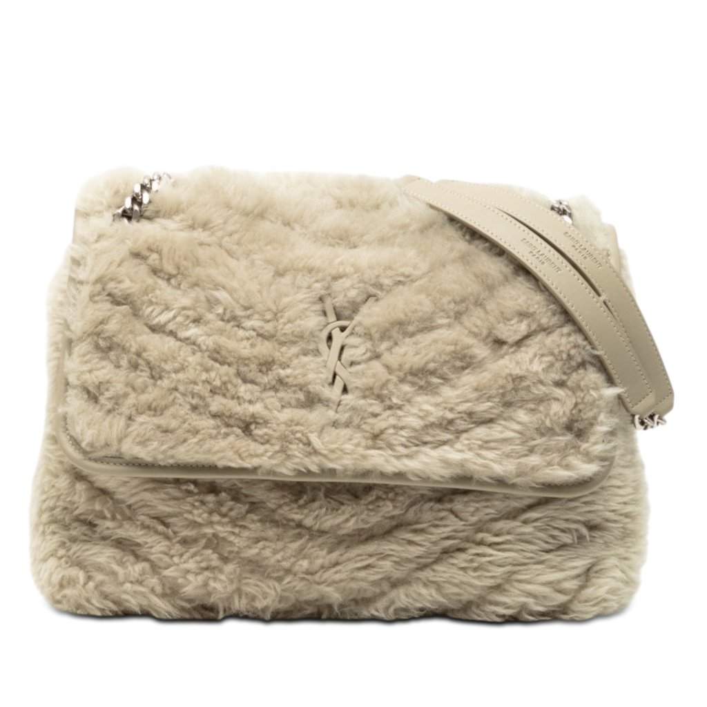 Saint Laurent Medium Shearling Niki Shoulder Bag Brown Very good condition - Front View