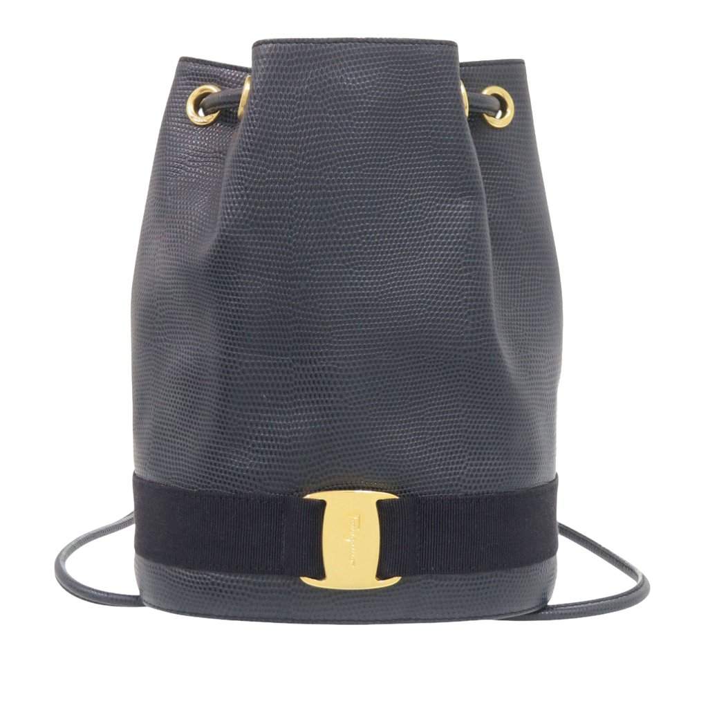 Ferragamo Lizard Embossed Leather Vara Bow Drawstring Backpack Blue Leather Very good condition - Front View