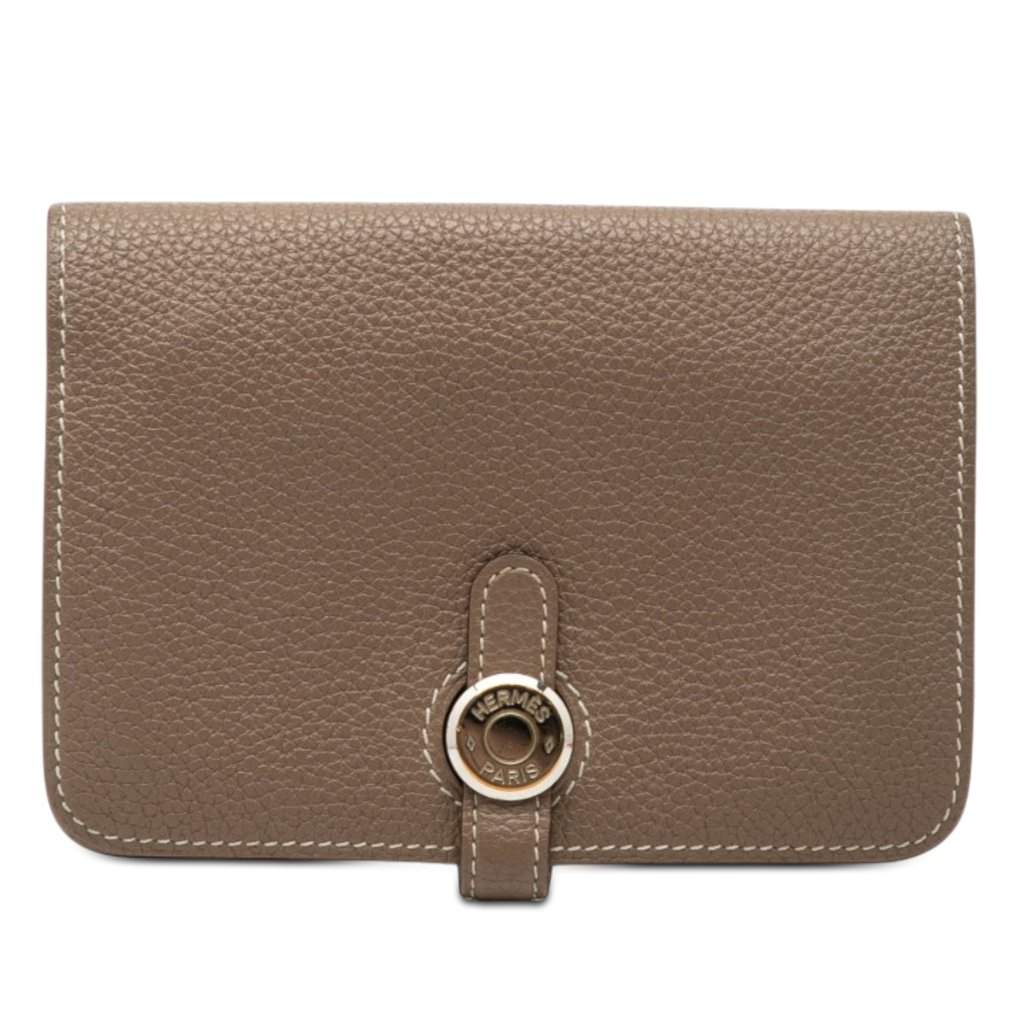 Hermès Togo Dogon Compact Wallet Brown Leather Very good condition - Front View