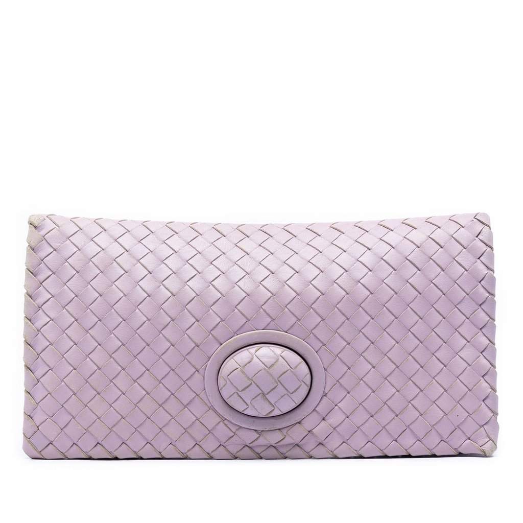 Bottega Veneta Nappa Intrecciato Turn Lock Clutch Purple Leather Very good condition - Front View