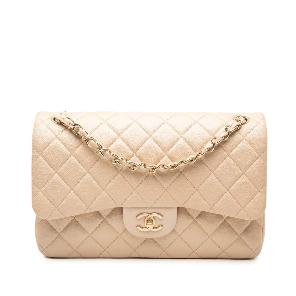Chanel Jumbo Classic Caviar Double Flap Beige Leather Very good condition - Front View