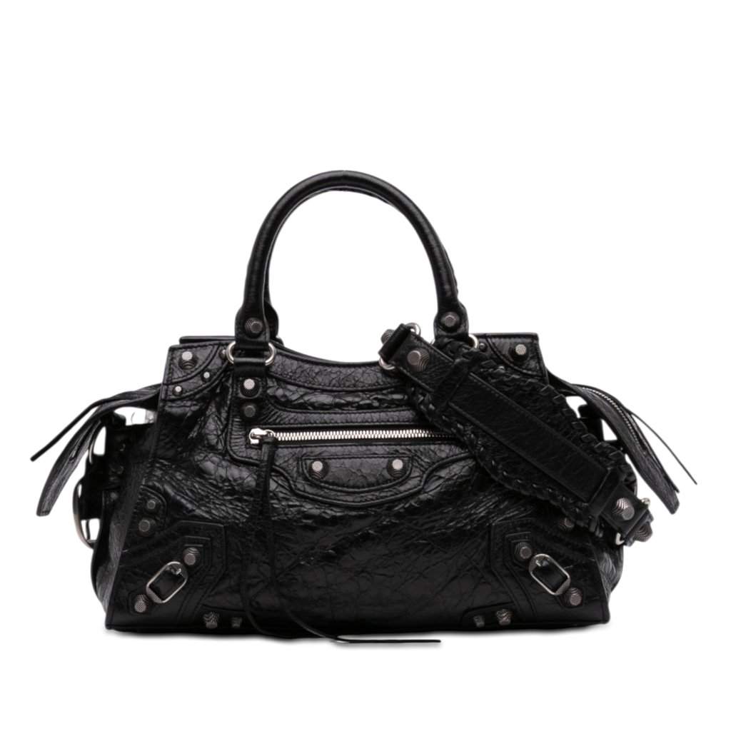 Balenciaga Lambskin Motocross Neo Cagole City Satchel Black Leather Very good - Front View