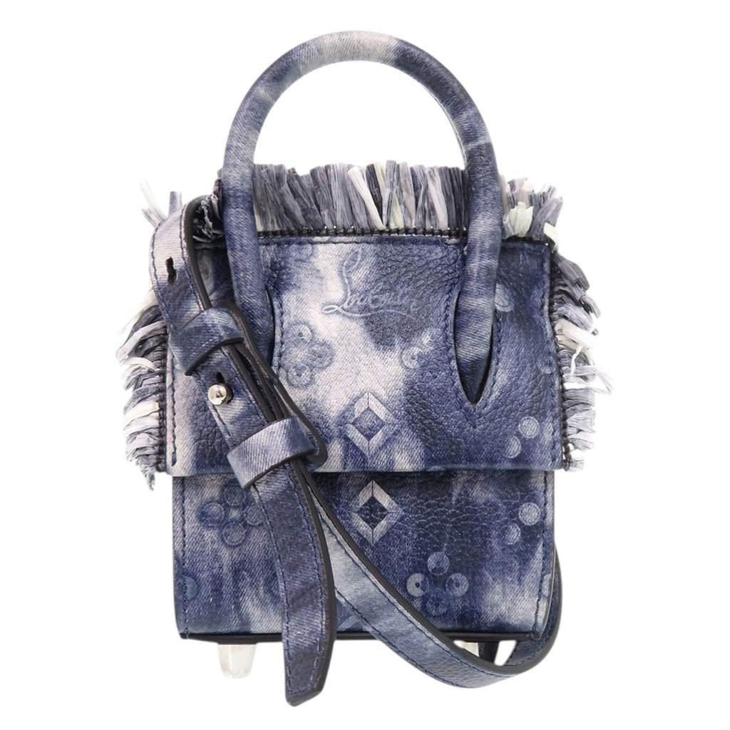 Christian Louboutin Nano Grained Calfskin Paloma Fringe Satchel Blue Leather Very good condition - Front View