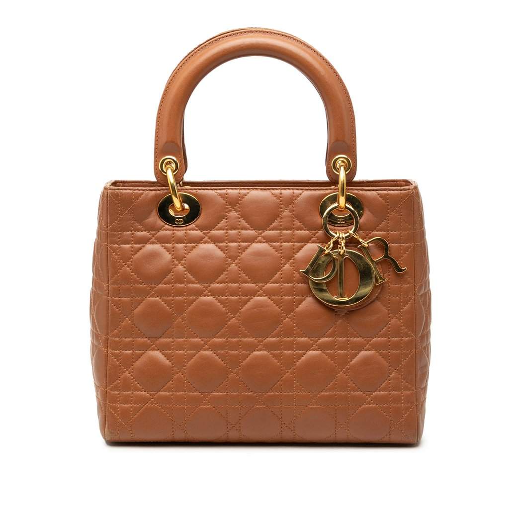 Dior Medium Lambskin Cannage Lady Dior Brown Leather Very good - Front View