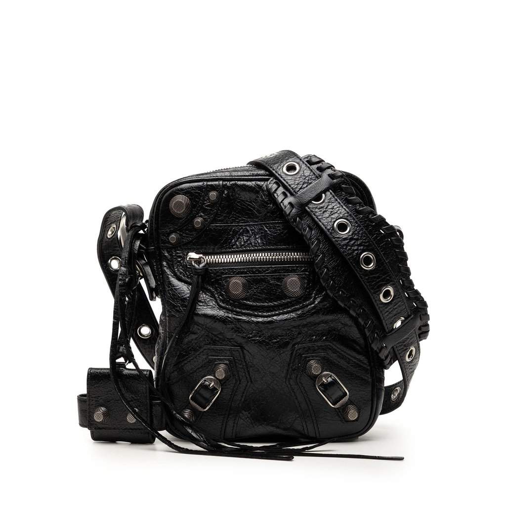 Balenciaga Lambskin Motocross Le Cagole Messenger Bag Black Leather Very good - Front View