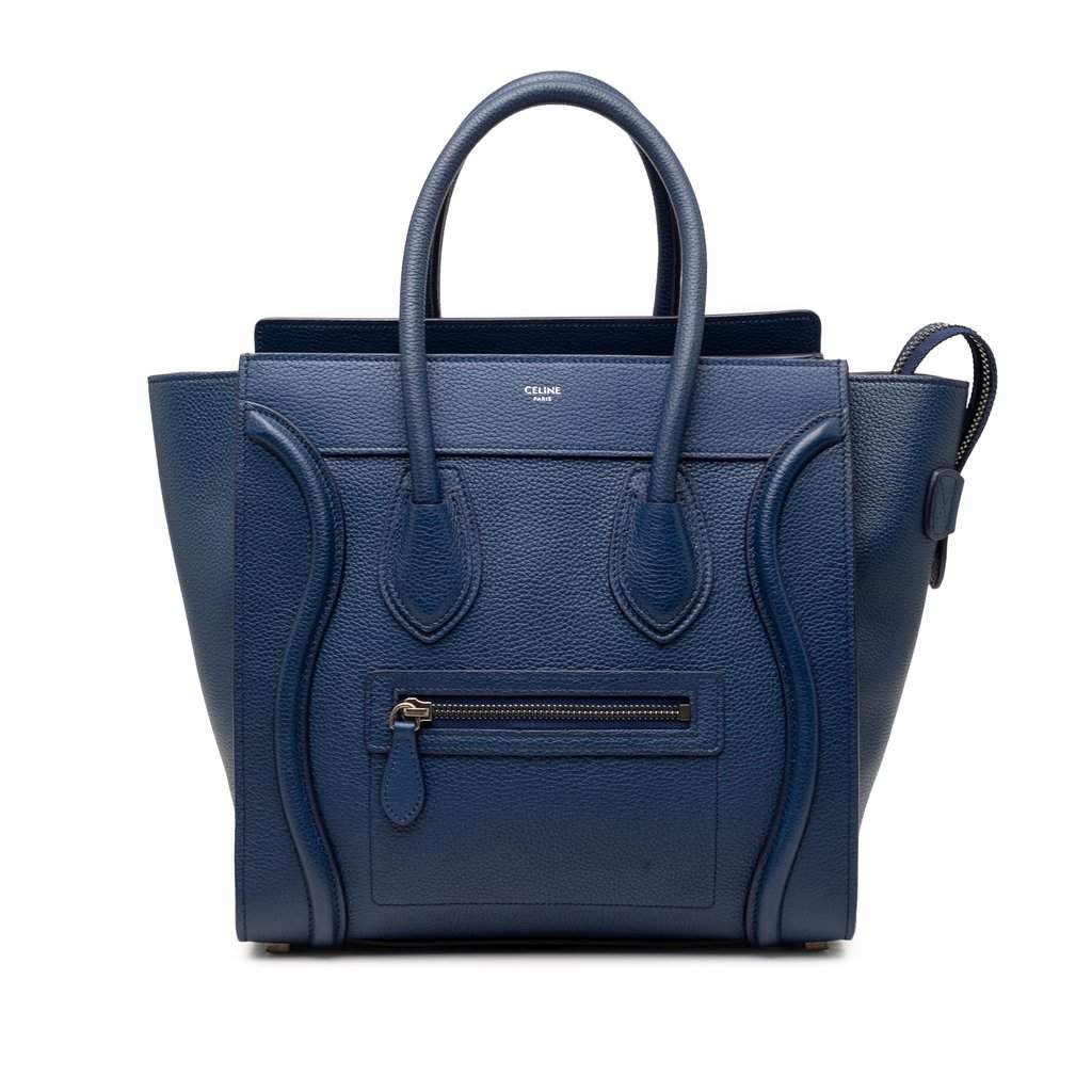 Celine Mini Leather Luggage Tote Blue Leather Very good condition - Front View
