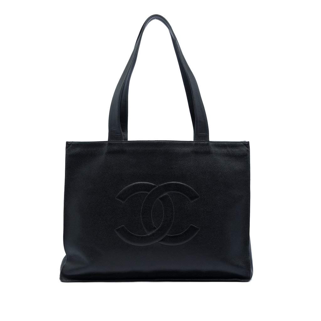 Chanel CC Caviar Tote Black Leather Very good - Front View