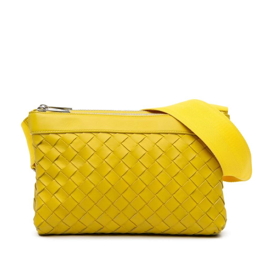 Bottega Veneta Nappa Intrecciato Duo Crossbody Yellow Leather Very good - Front View