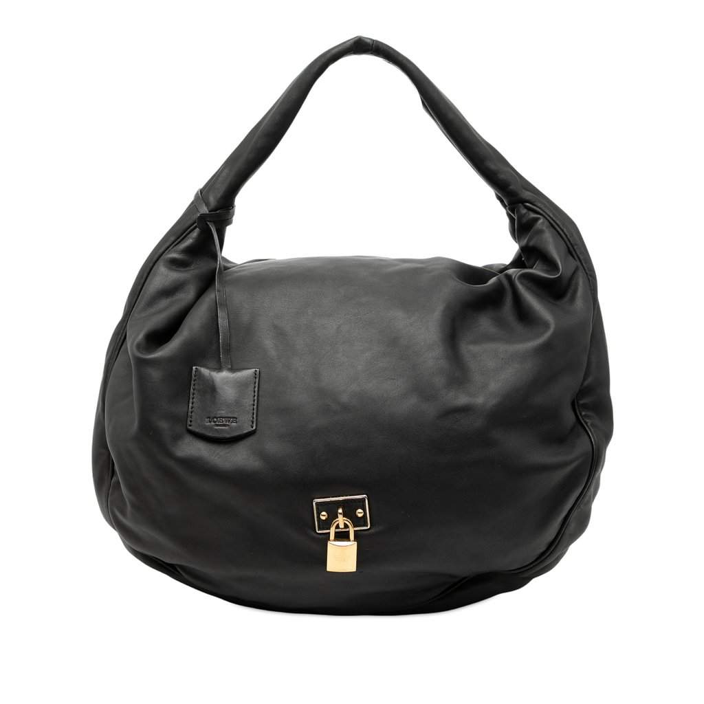 Loewe Leather Padlock Calle Hobo Black Leather Very good condition - Front View