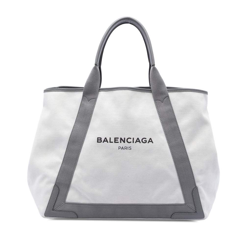 Balenciaga Canvas Navy Cabas Tote M White Very good condition - Front View