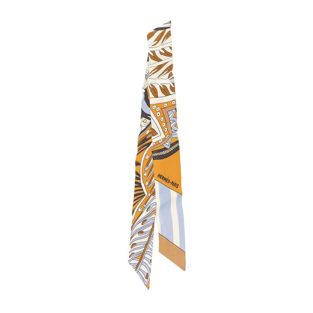Hermès Le Jardin De La Maharani Silk Twilly Scarf White Very good - Front View