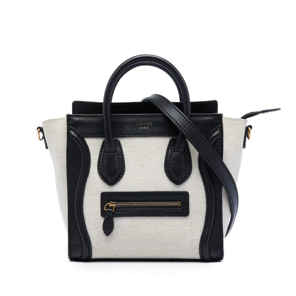 Celine Nano Bicolor Canvas and Leather Luggage Tote White Very good - Front View