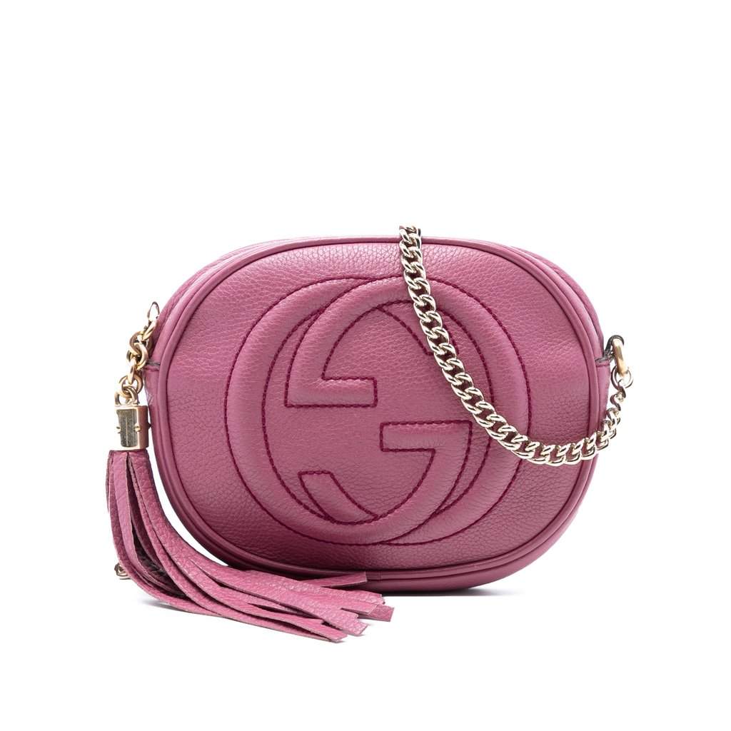 Gucci Mini Pebbled Calfskin Soho Chain Crossbody Pink Leather Very good condition - Front View