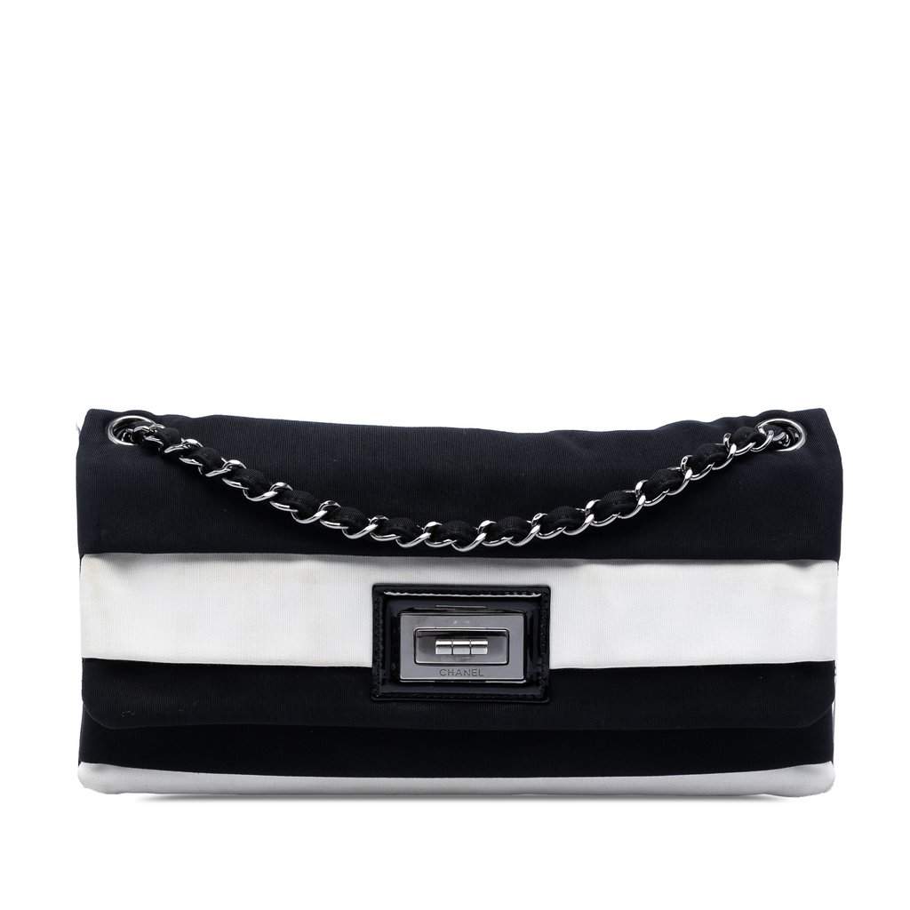 Chanel Striped Canvas Reissue 2.55 Single Flap Black Very good condition - Front View