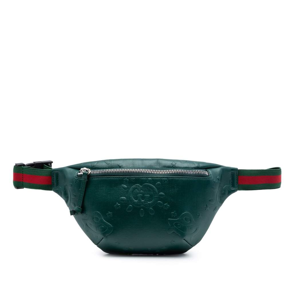 Gucci Kids Embossed Calfskin Interlocking G Web UFO Belt Bag Green Leather Very good condition - Front View