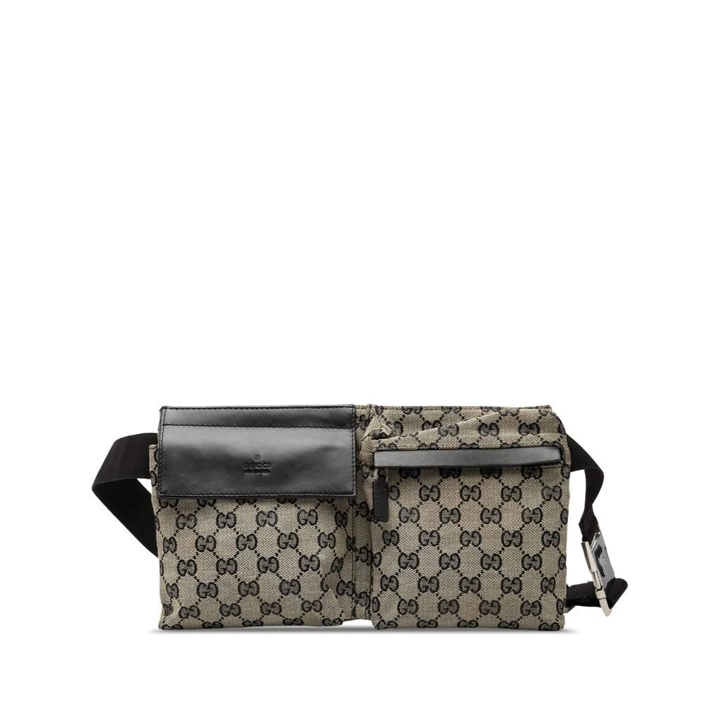 Gucci GG Canvas Double Pocket Belt Bag Beige Good - Front View