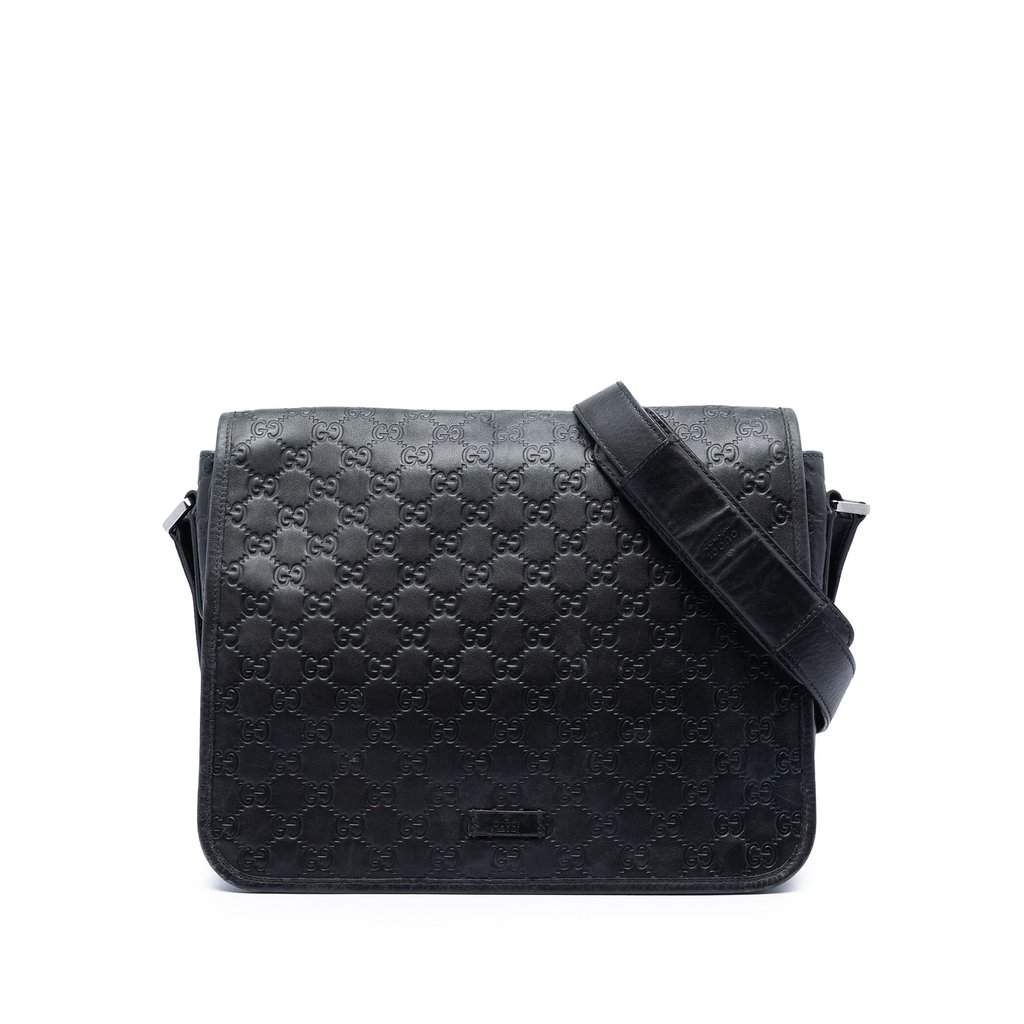 Gucci Guccissima Messenger Bag Black Leather Very good condition - Front View