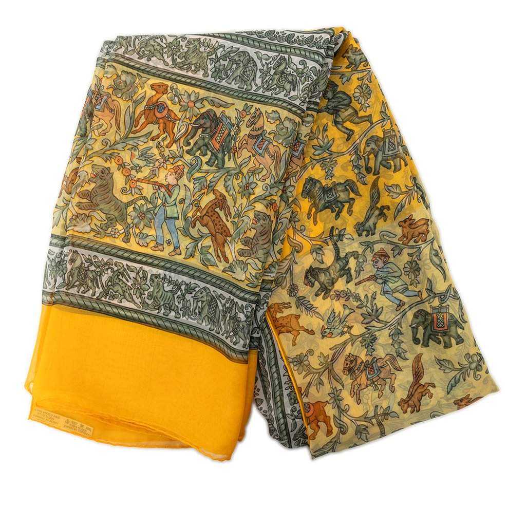 Hermès Chasse en Inde Silk Scarf 90 Yellow Very good - Front View