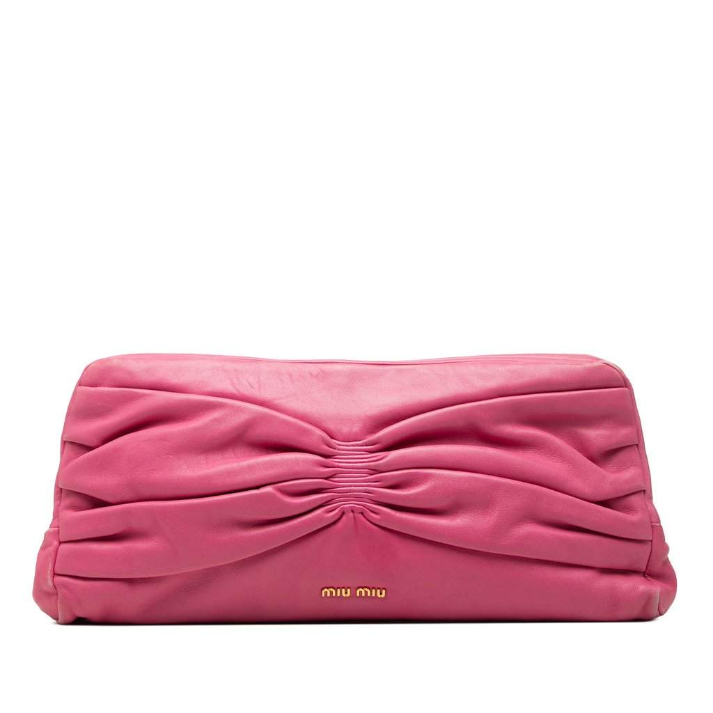 Miu Miu Pleated Nappa Frame Clutch Pink Leather Very good - Front View