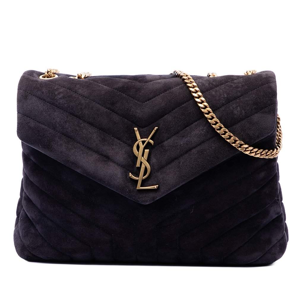 Saint Laurent Medium Matelasse Suede Monogram LouLou Shoulder Bag Blue Leather Very good - Front View