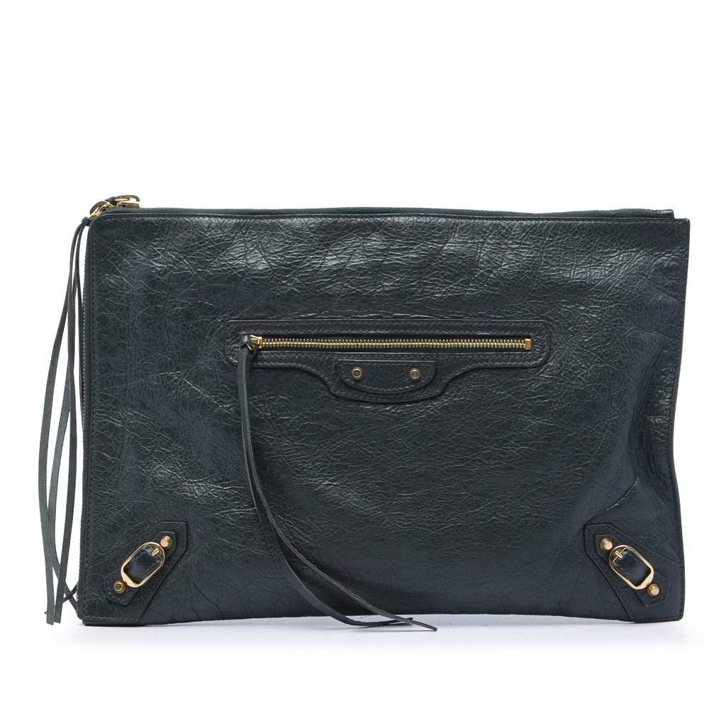 Balenciaga Lambskin Motocross Classic Zip Around Flat Clutch MultiColor Leather Very good - Front View