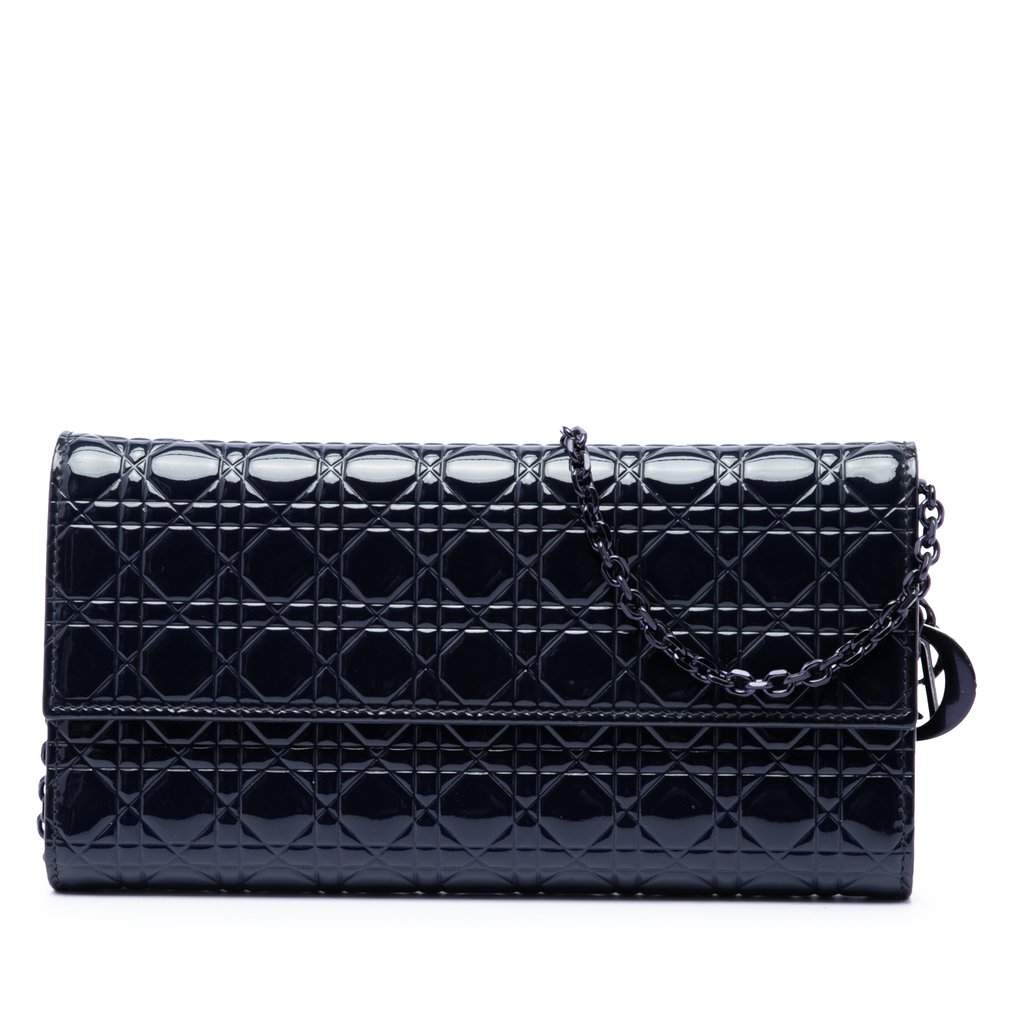 Dior Patent Cannage Lady Dior Wallet On Chain Blue Leather Very good condition - Front View