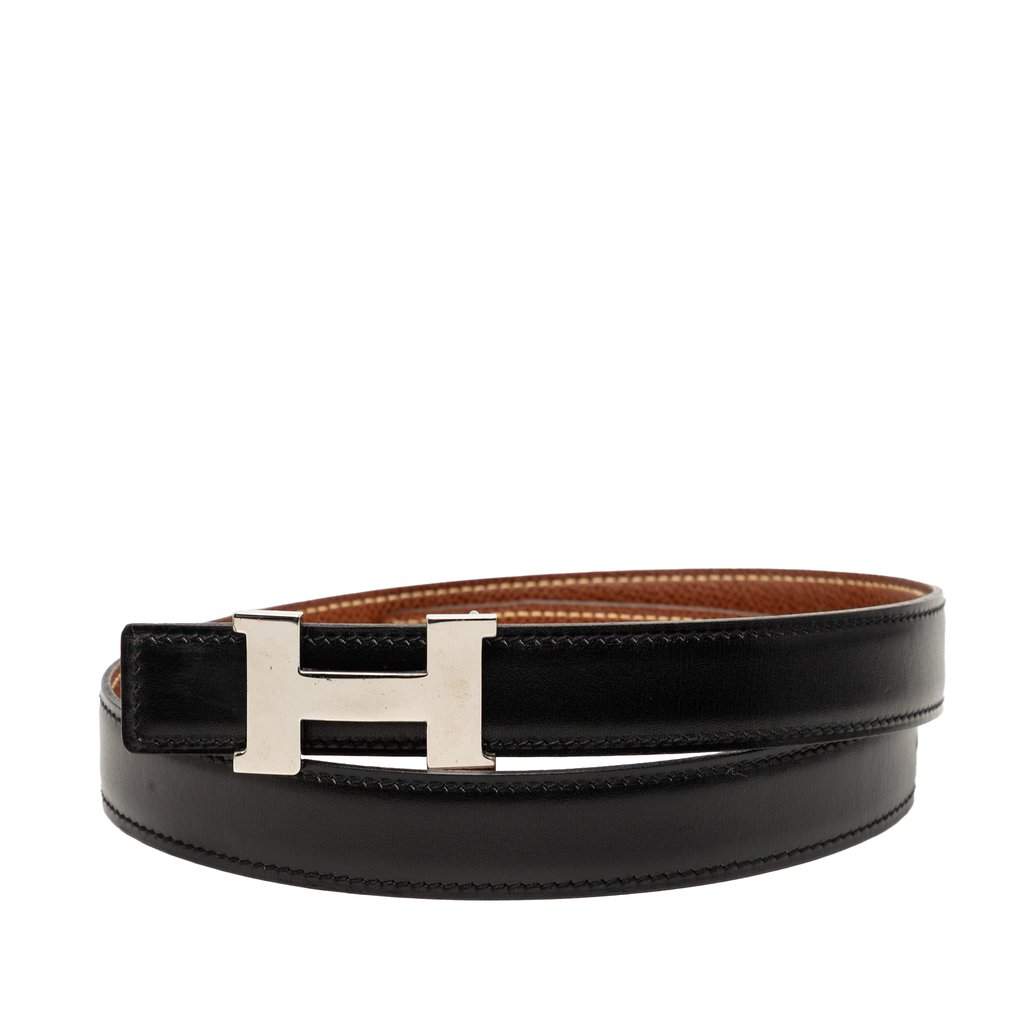Hermès Swift and Epsom Constance H Reversible Belt Black Leather Very good condition - Front View