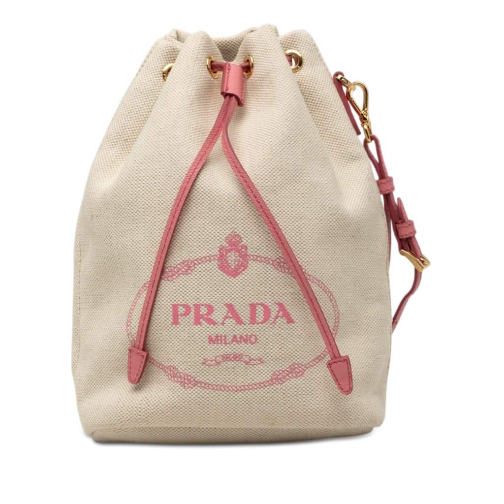 Prada Canvas Canapa Logo Drawstring Pouch Beige Very good condition - Front View