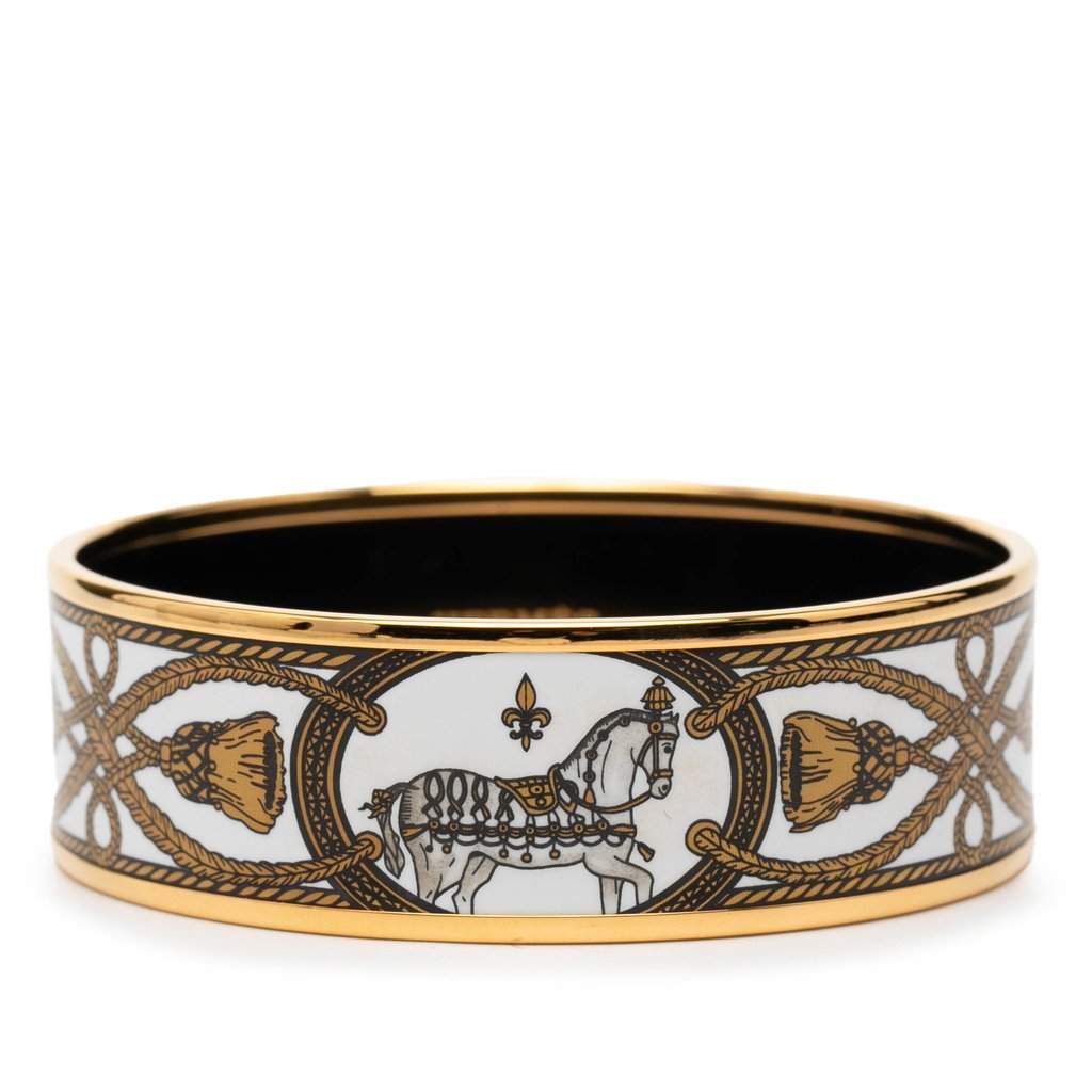 Hermès Wide Enamel Grand Apparat Bangle 65 White Very good condition - Front View