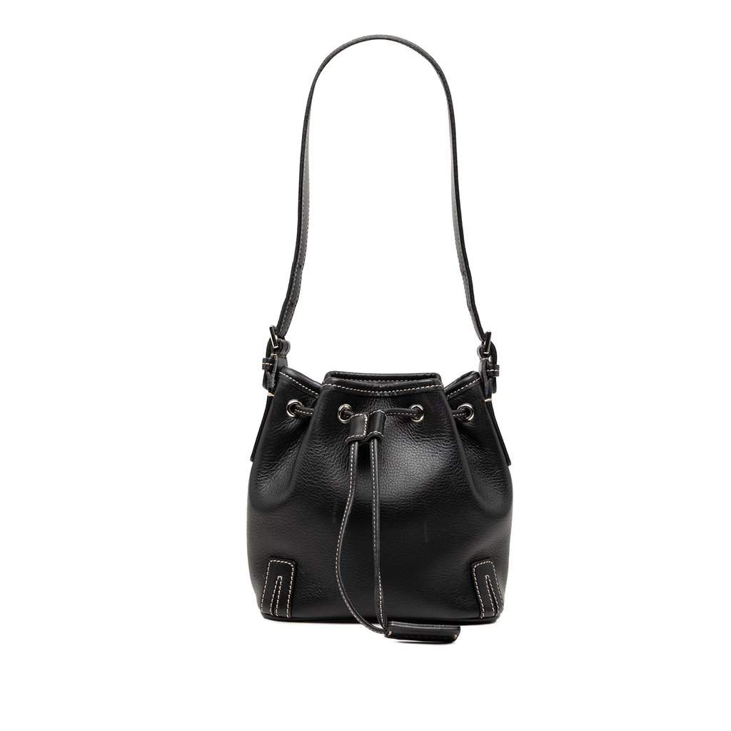 Burberry Leather Drawstring Bucket Bag Black Leather Very good - Front View