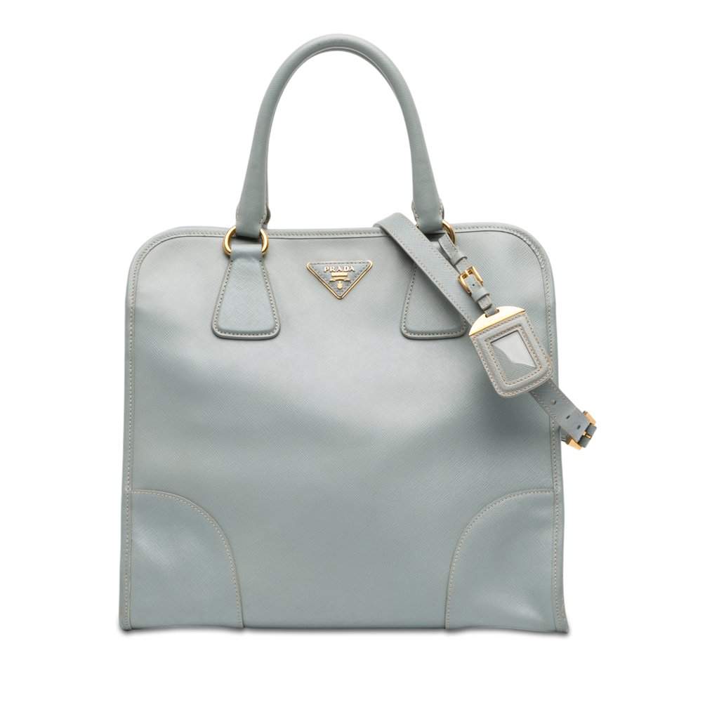 Prada Saffiano Lux Shopping Tote Blue Leather Very good condition - Front View