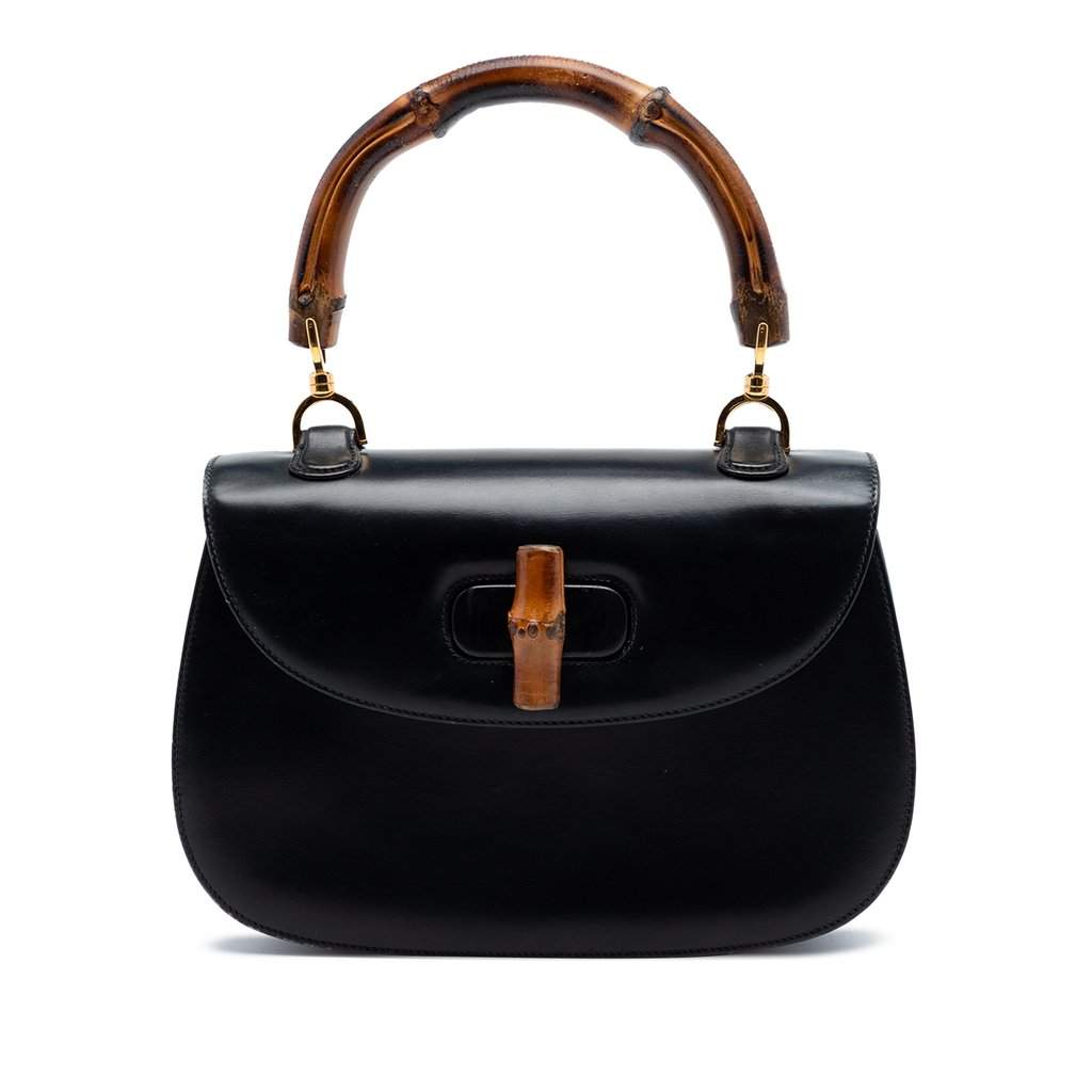 Gucci Small Calfskin Bamboo Top Handle Bag Black Leather Very good - Front View
