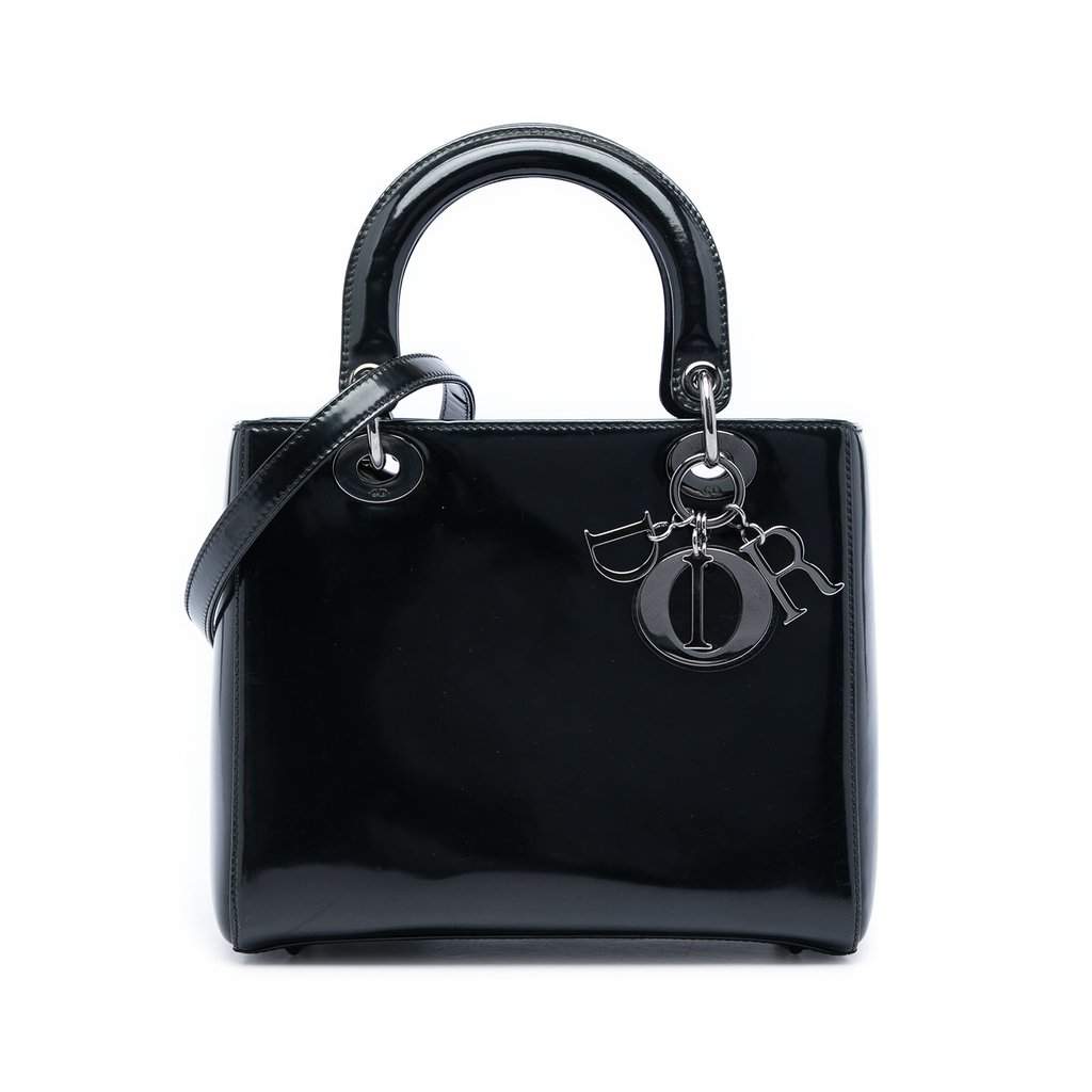 Dior Medium Patent Lady Dior Black Leather Very good condition - Front View