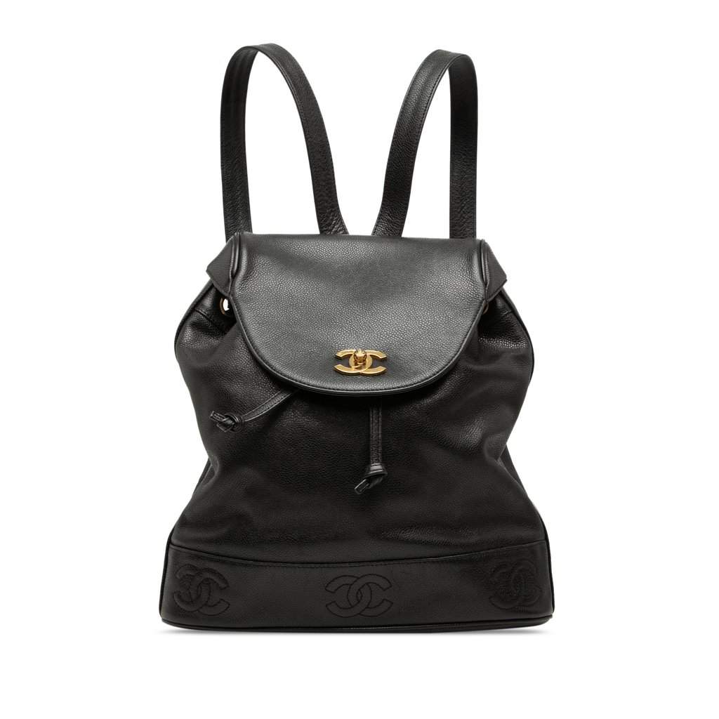 Chanel Caviar Triple CC Backpack Black Leather Very good - Front View