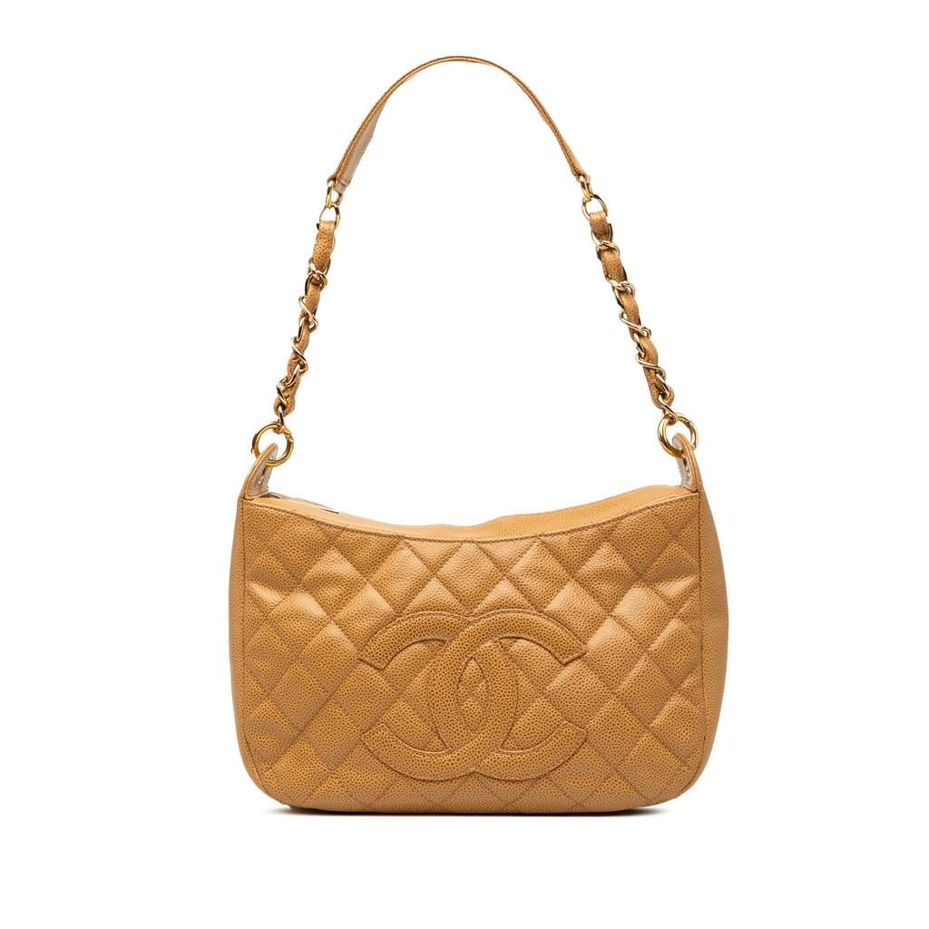 Chanel CC Quilted Caviar Timeless Shoulder Bag Beige Leather Very good condition - Front View