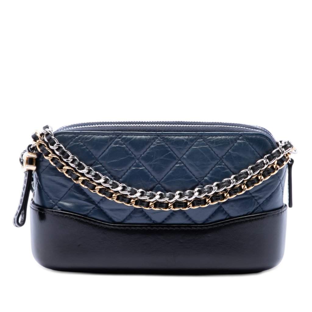 Chanel Bicolor Aged Calfskin Gabrielle Double Zip Clutch with Chain Blue Leather Very good condition - Front View