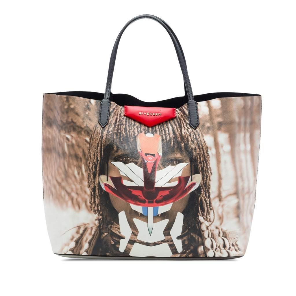 Givenchy Large Textured Coated Canvas Tribal Girl Print Antigona Tote Brown Very good - Front View