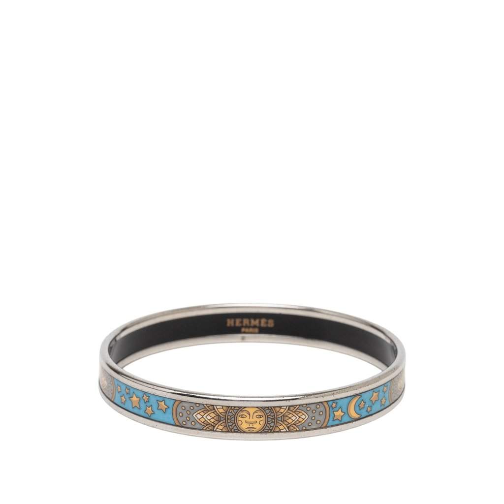 Hermès Narrow Sun Moon Stars Enamel Bangle 65 Blue Very good condition - Front View