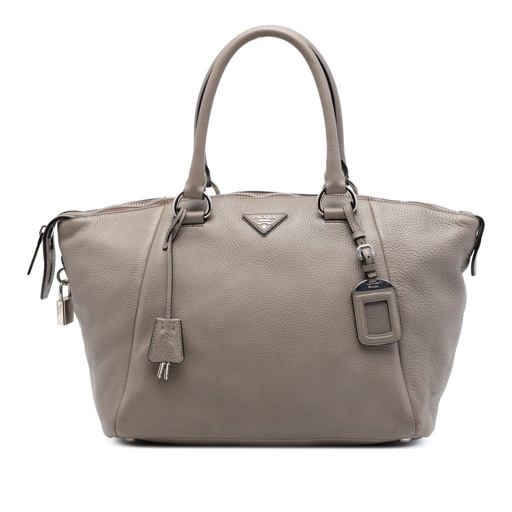 Prada Vitello Daino Double Handle Bag Brown Leather Very good condition - Front View