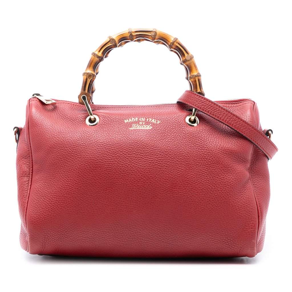 Gucci Medium Calfskin Bamboo Shopper Boston Bag Red Leather Very good condition - Front View