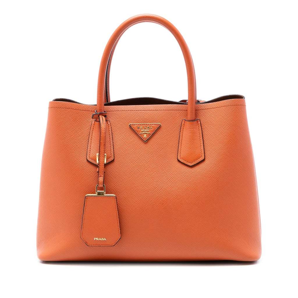 Prada Medium Saffiano Cuir Double Satchel Orange Leather Very good - Front View
