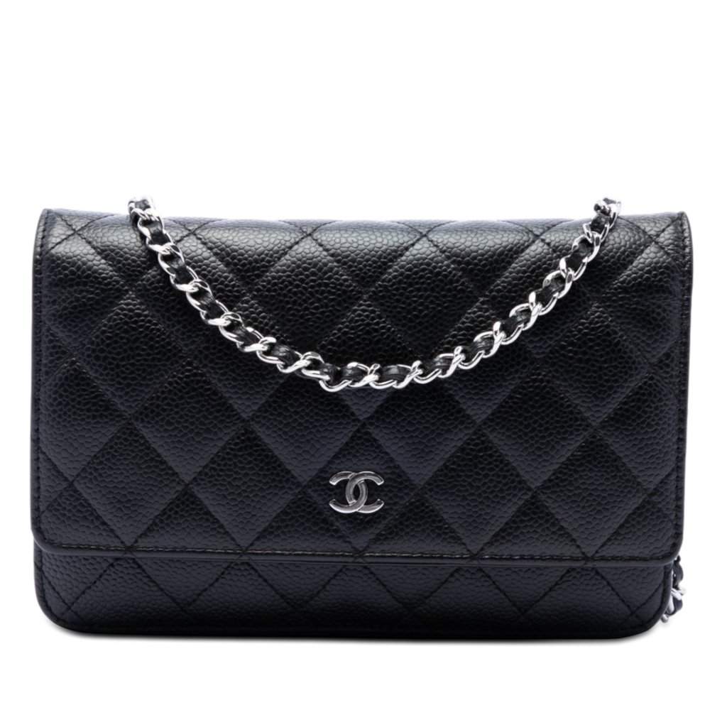 Chanel CC Quilted Caviar Wallet on Chain Black Leather Very good condition - Front View