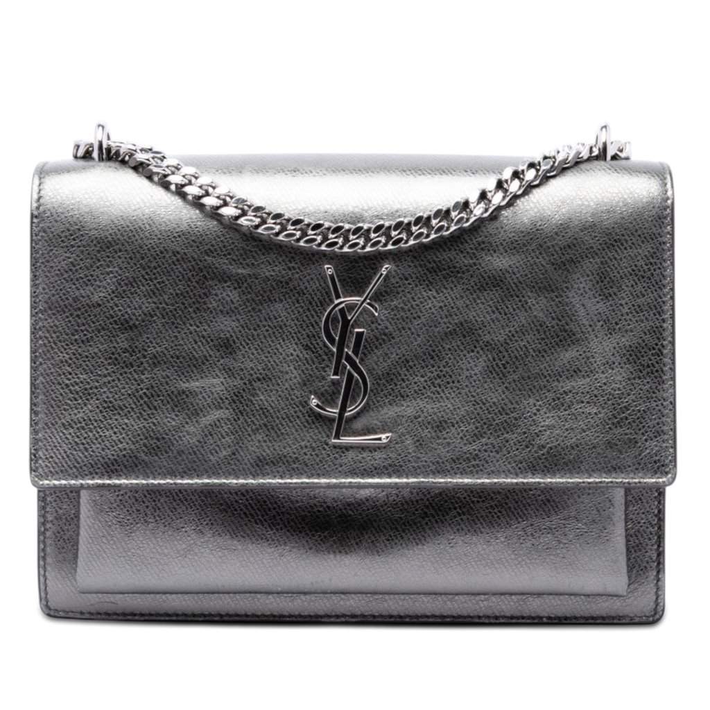Saint Laurent Medium Metallic Calfskin Monogram Sunset Crossbody Silver Leather Very good condition - Front View