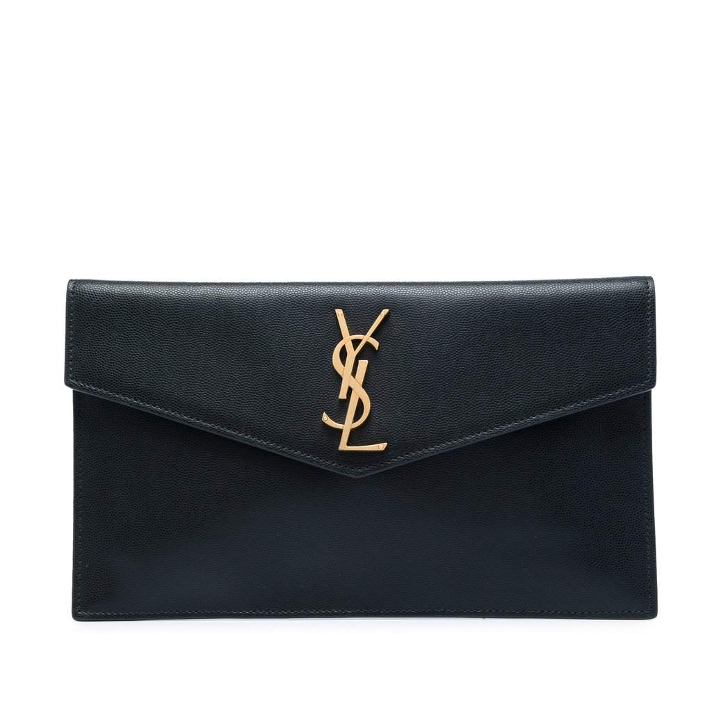 Saint Laurent Grain de Poudre Uptown Pouch Black Leather Very good - Front View