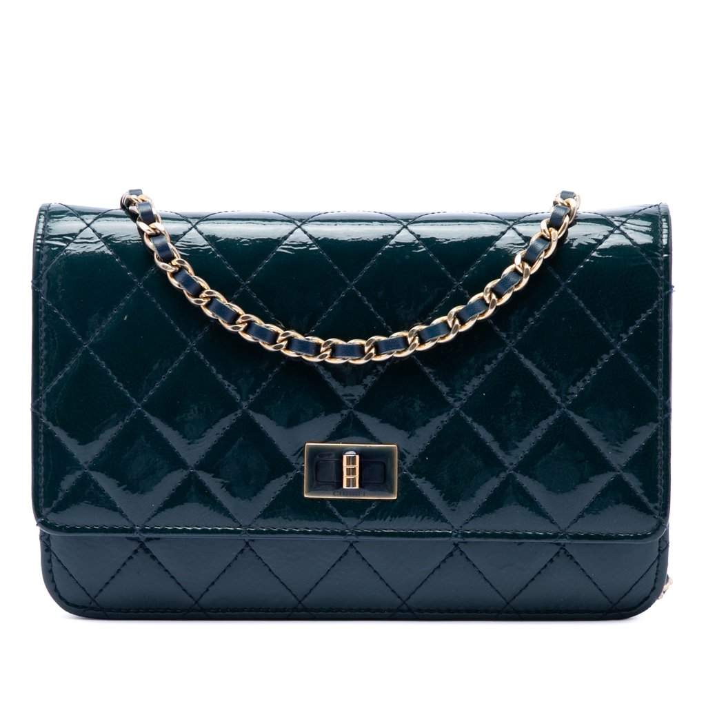 Chanel Quilted Patent Reissue 2.55 Wallet On Chain Blue Leather Very good - Front View