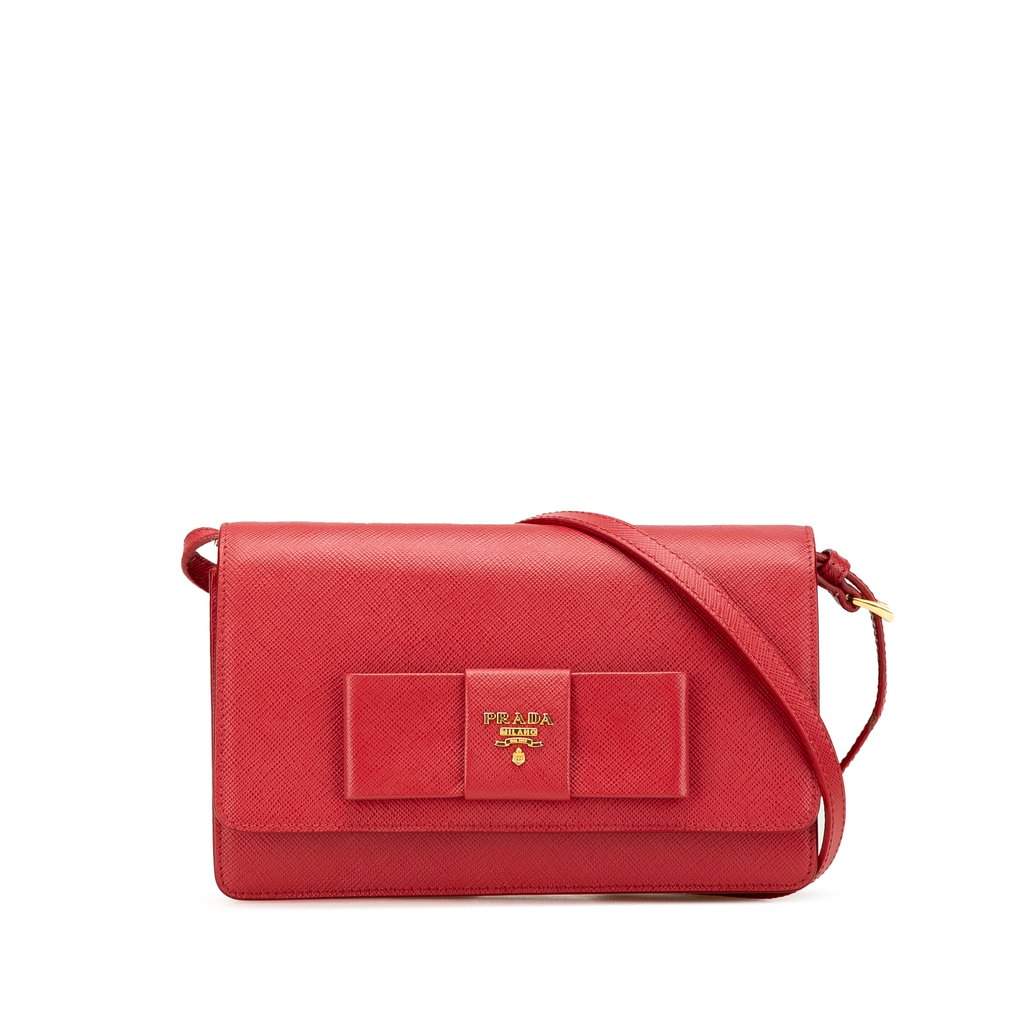 Prada Saffiano Lux Bow Wallet On Strap Red Leather Very good condition - Front View