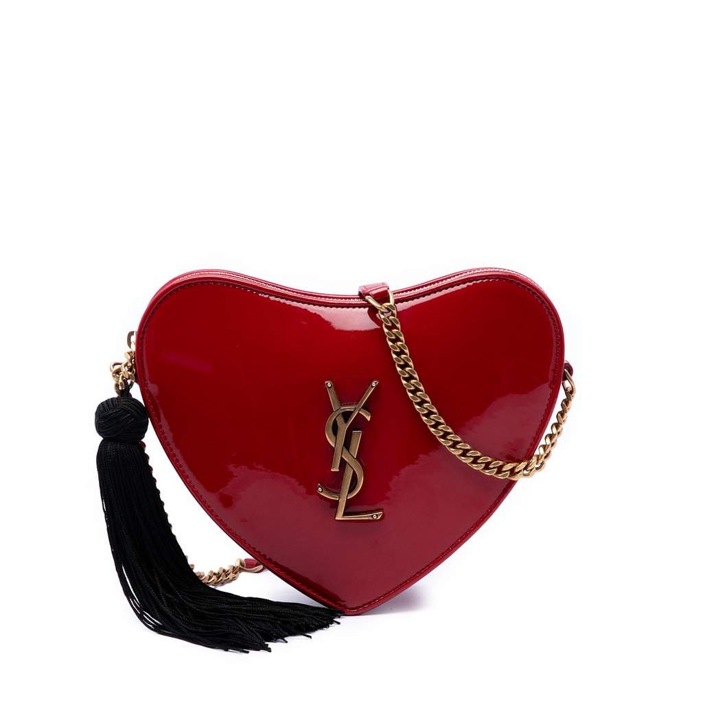 Saint Laurent Small Patent Sac Coeur Heart Crossbody Red Leather Very good - Front View